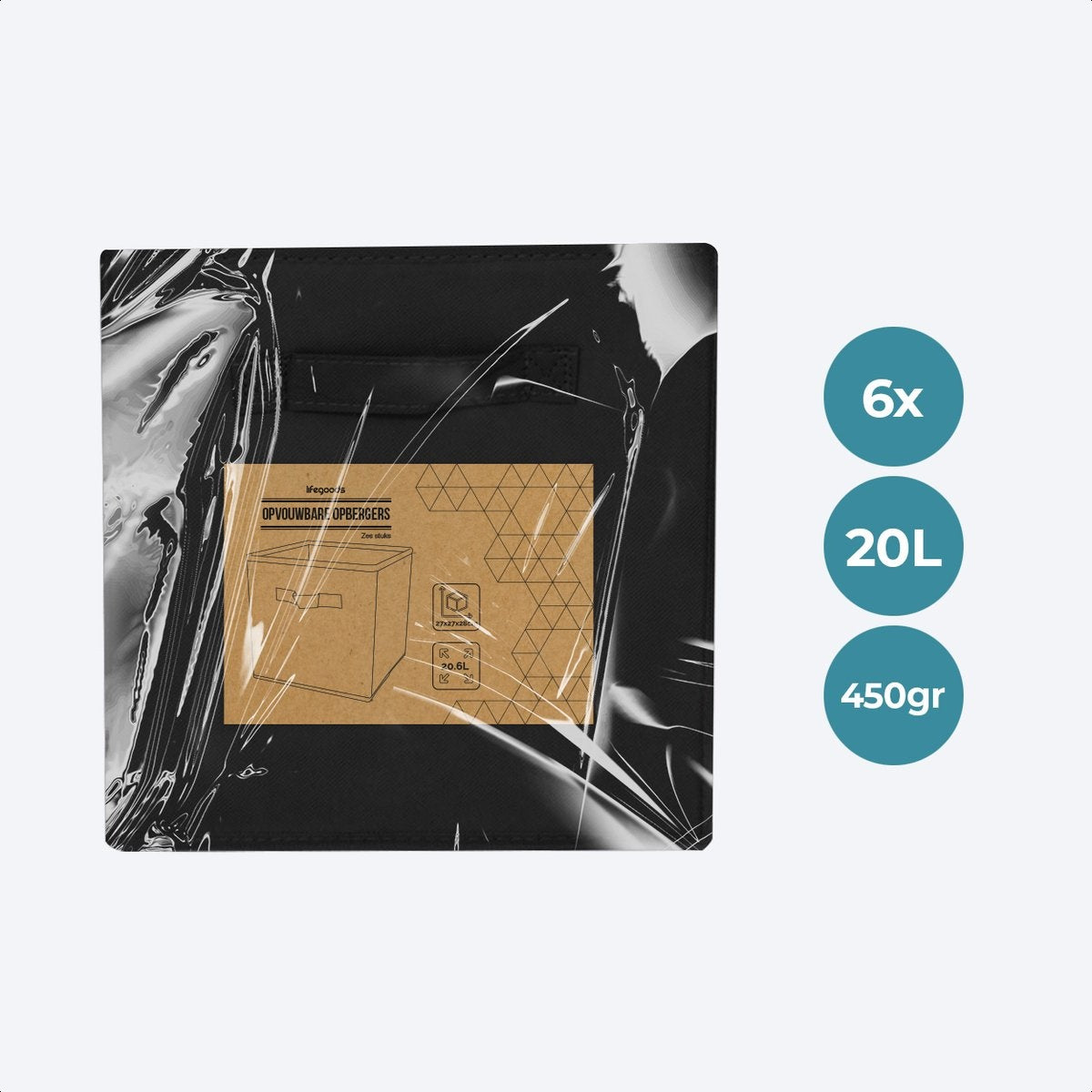 LifeGoods Kleiderschrank-Organisatoren - 6 Stück - 20L - Textil - Schwarz