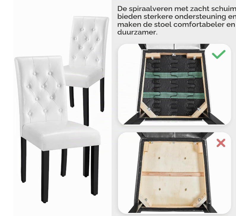 Yaheetech Esszimmerstühle, 2er-Set – Weiß – 45,5 x 60,5 x 98 cm – Hohe Rückenlehne, Kunstleder