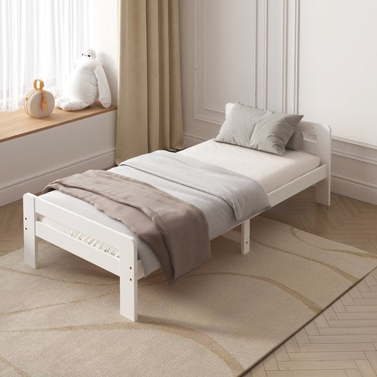 Sunny Olla Kinderbett – 200 x 90 – 205,5 x 98 x 61 cm – Kleinkindbett für Mädchen und Jungen – 100 % FSC-zertifiziertes Holz – Mit Lattenrost – Ohne Matratze – Weiß