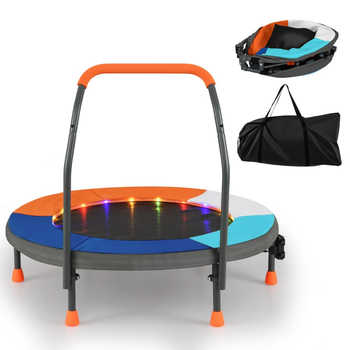 Coast Minitrampolin für Kinder – Modell 2 – LED-Beleuchtung – zusammenklappbar – mehrfarbig – 90 cm