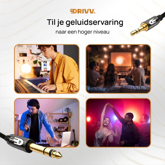 Drivv. Premium-Kabel von 3,5-mm-Klinke auf 6,35 mm – Klinkenkabel – Audiokabel – 3 Meter