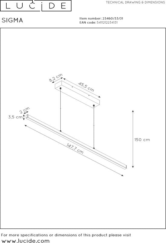 Lucide SIGMA Hängeleuchte – LED, dimmbar – 1x36 W, 2700 K – Weiß