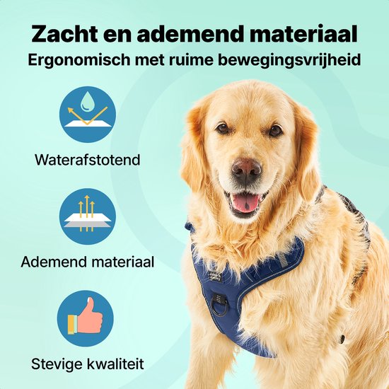 Jake und Jacky Hundegeschirr - Anti-Zieh-Geschirr - Hundegeschirr - Y-Geschirr Hund - Reflektierend - Blau - Größe XL