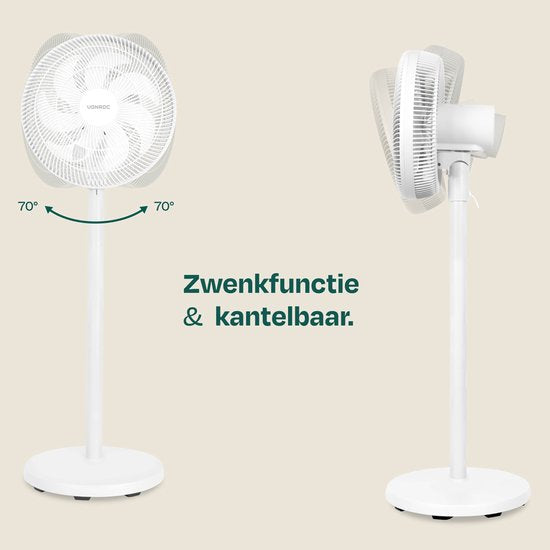 VONROC Bodenventilator – 3 Geschwindigkeitsstufen – inkl. Fernbedienung – Timer – in 3 Höhen verstellbar – weiß
