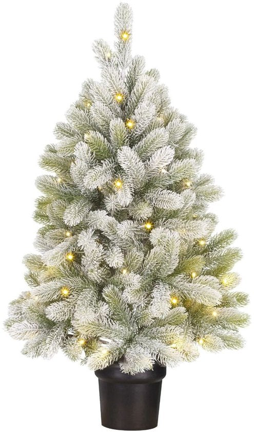 Black Box Trees Nagoya Kunstweihnachtsbaum mit Beleuchtung – Kunstbaum H 90 x T 42 cm – Kunstweihnachtsbaum mit verschneiten Zweigen – im Kunststofftopf – Weihnachtsdekoration für den Innenbereich – mit Batterie und Zeitschaltuhr – 175 Zweige