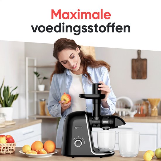Kitchenwell Slowjuicer - 700ml - Entsafter mit Fruchtfleischbehälter - Gemüse- und Obstpresse - BPA frei - Schwarz