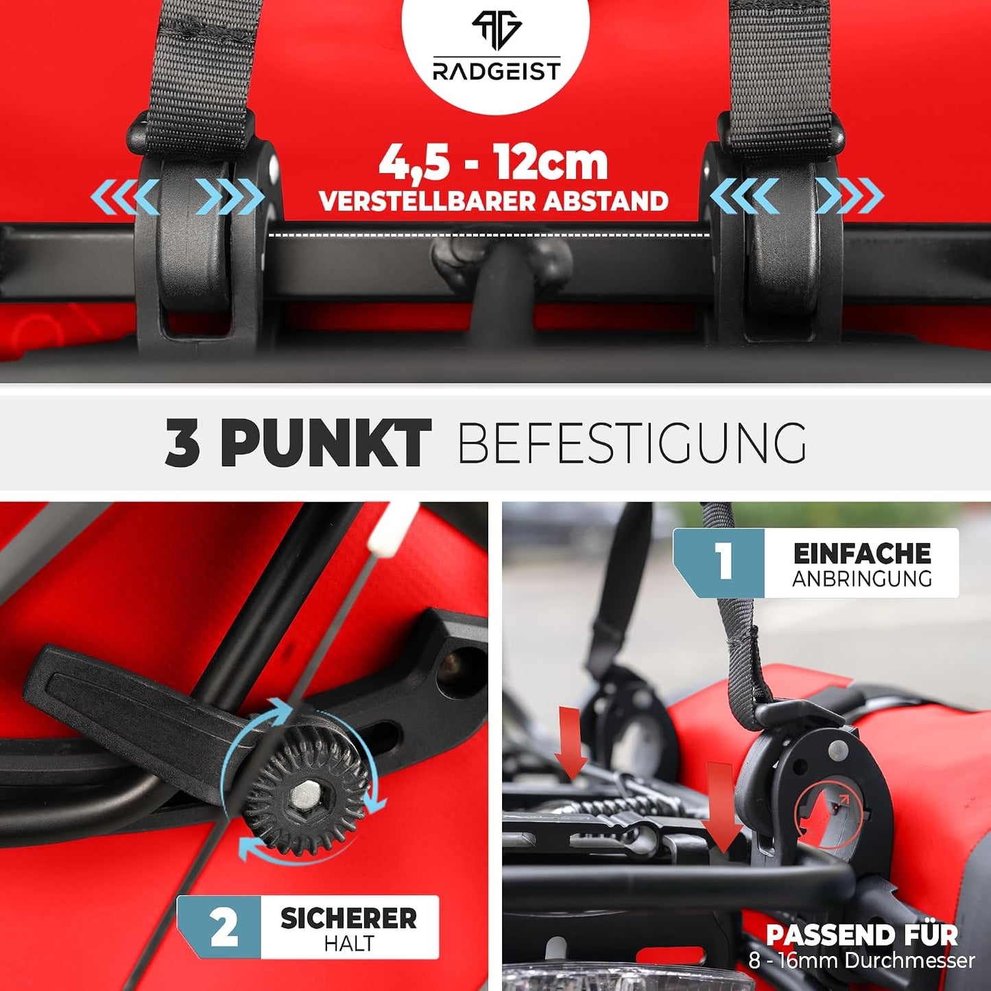 Radgeist Fahrradtasche für Gepäckträger – wasserdicht – 2er-Set – rot