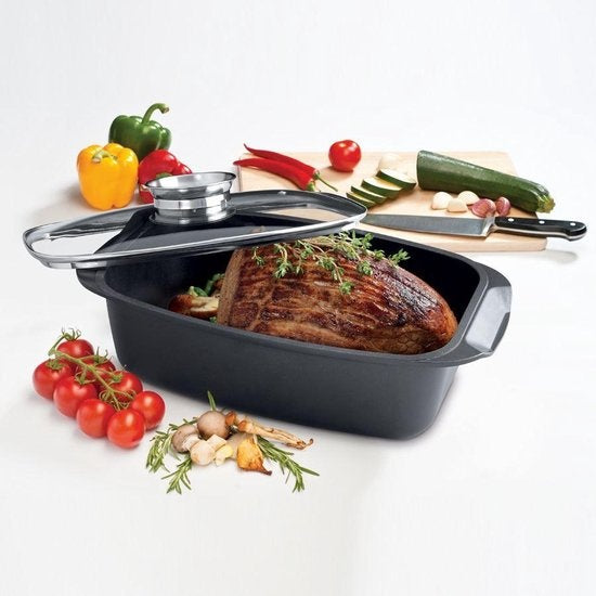 alpina Bratpfanne - Auflaufform Rechteckig - 39.5x22.5x10.8cm - 5.5L - Edelstahl - Schwarz