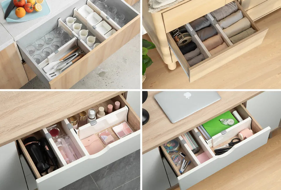 Home & Comfort Set mit 4 verstellbaren Schubladeneinteilungen - 28-44 cm x 10,5 cm x 3,5 cm - Grau