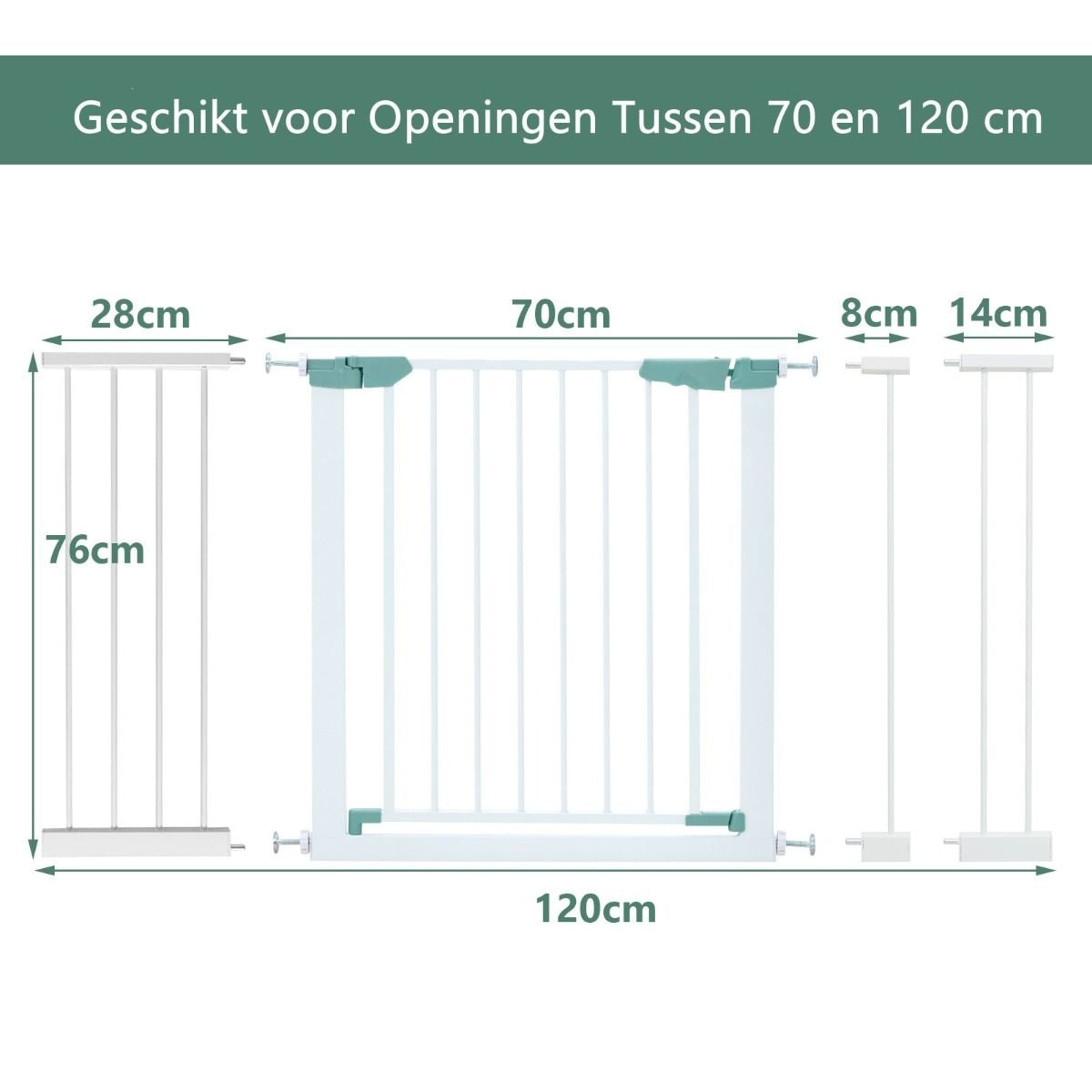 Coast Treppengitter Extra Hoch - Inkl. Verlängerungen - Für Haustiere und Babys - Grün / Weiß