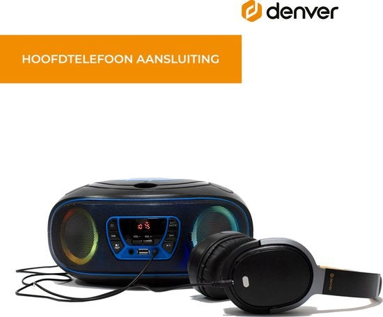 Denver Tragbares Radio CD-Player Kinder - Bluetooth - Lichteffekte - Boombox - AUX - FM - TCL212BT - Blau