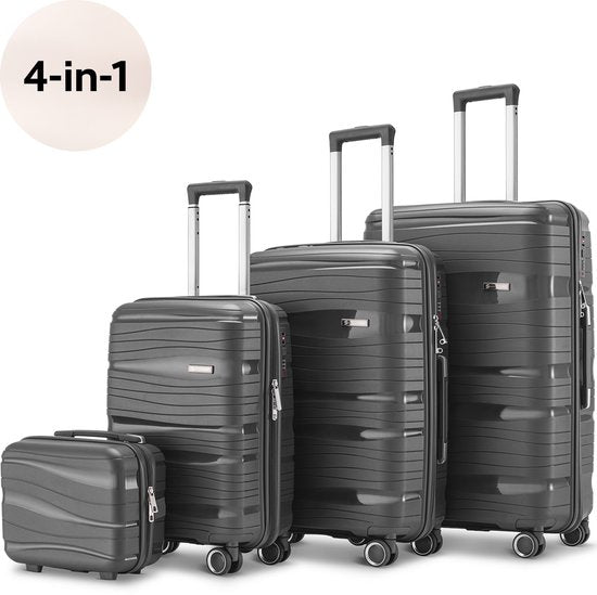 SKYCASES Travelin' Charm 4-teiliges Trolley Set - Handgepäck & Check-in Koffer - 32L/60L/98L - Zahlenschloss - 360° geräuschlose Räder - Leicht & Stabil - Modernes Design - Anthrazit V2