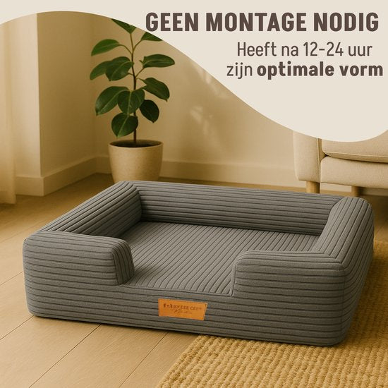 By Cee Cee Orthopädischer Hundekorb - Orthopädisches Hundekissen - Hundebett - Gerippter Stoff - Für kleine Hunde - Dunkelgrau - 80x55
