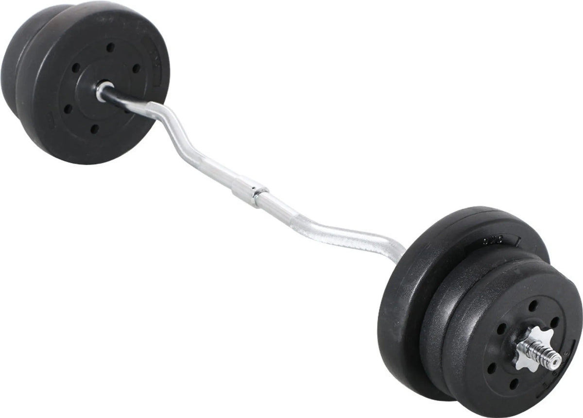 Yaheetech EZ-curl Hantelset 25 kg - Ausgestattet mit verchromter Curl-Stange und 6 Betongewichtsscheiben und Schlössern - Für Krafttraining und Muskelaufbau - Schwarzer Metallkunststoff und Beton - 120 x 26 x 26 cm