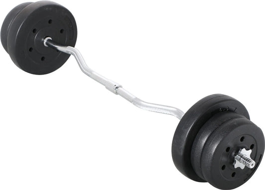 Yaheetech EZ-curl Hantelset 25 kg - Ausgestattet mit verchromter Curl-Stange und 6 Betongewichtsscheiben und Schlössern - Für Krafttraining und Muskelaufbau - Schwarzer Metallkunststoff und Beton - 120 x 26 x 26 cm