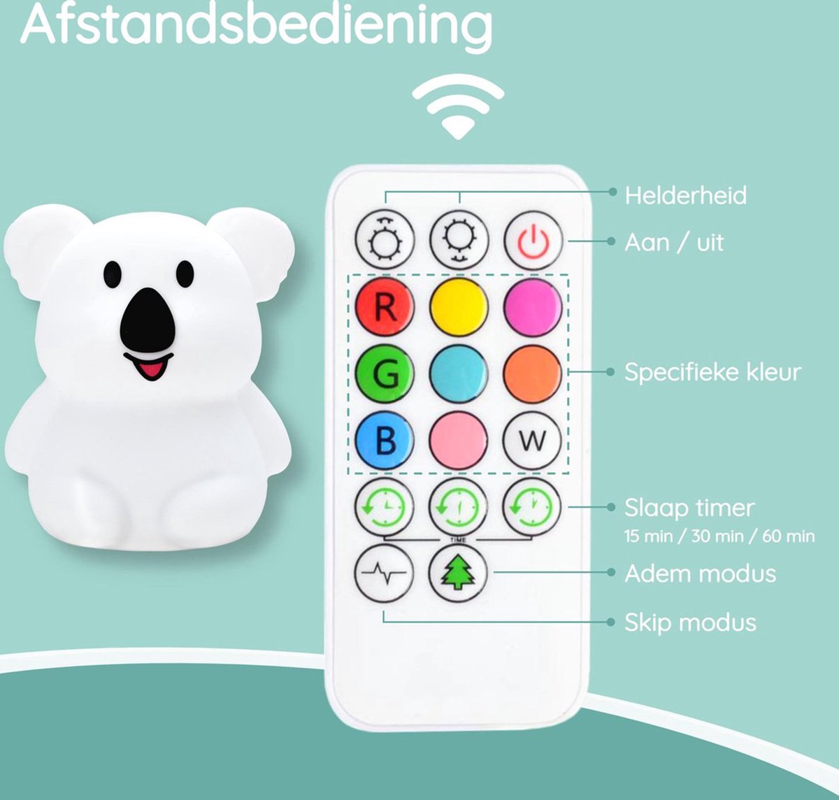 Sleepy Friends Koala Nachtlicht Kinder - LED 8 Farben - USB Wiederaufladbar - Dimmbar - Touch & Fernbedienung - 95x97x100 mm