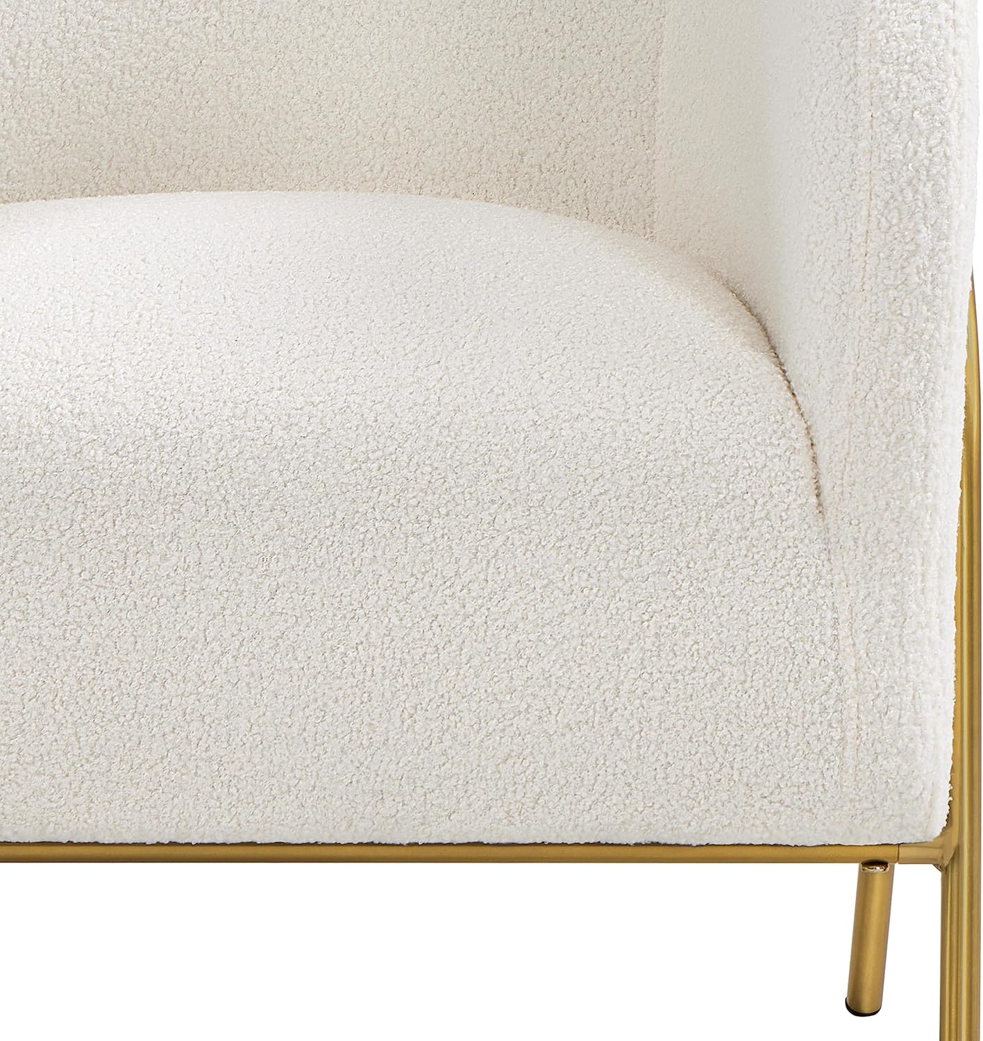 Yaheetech Akzentstuhl Luxuriöser Fassstuhl Bouclé – Goldene V-Beine – Elfenbein – 69 x 69 x 72 cm