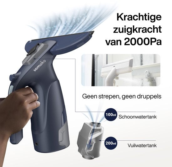 Elektrischer Fensterwischer CrystalClear - Fensterreiniger USB aufladbar - Scheibenwascher mit herausnehmbarem Behälter - Sprühfunktion - Inklusive 2 Mikrofasertücher - Samako