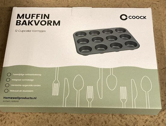 COOCK - Muffin Bakvorm met 12 Cupcake Vormpjes - Non Stick | Incl. Papieren vormpjes & E-book