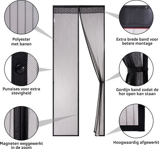 O'DADDY Türvorhang - Fliegenvorhang - Magnetisch - Türgitter Deluxe 92 x 230 cm - Schwarz Hor - Türvorhänge