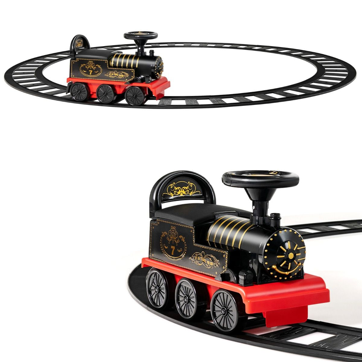 Coast 6V Elektrischer Kinderzug zum Sitzen mit 16 Schienen für Kinder ab 3 Jahren Schwarz