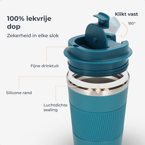 Castagnola Thermos Cup - Kaffeebecher To Go - Reisebecher für Kaffee und Tee - Teebecher - 380 ML - Edelstahl - Blau
