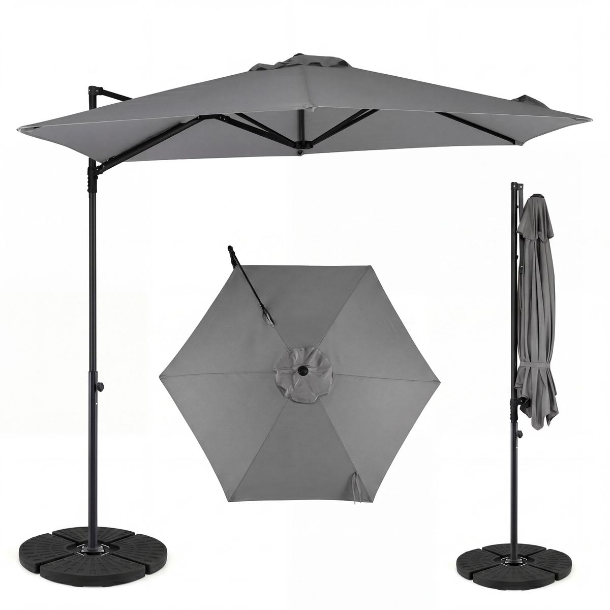 Coast Schwedischer Sonnenschirm – um 360° drehbar – doppeltes Dach – grau/beige – 290 cm