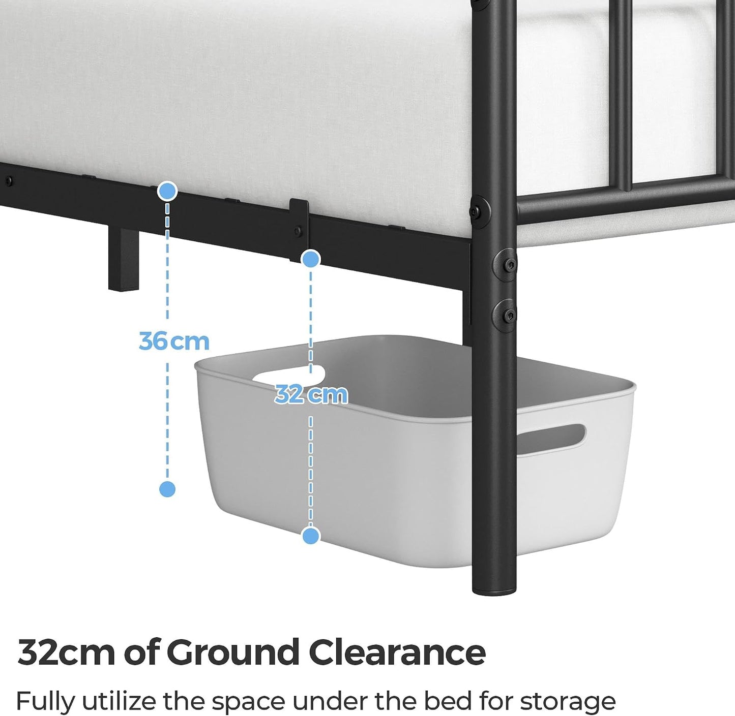 Yaheetech Bettgestell 4ft6 – 500 kg – mit Kopfteil – 32 cm Stauraum unter dem Bett – Schwarz