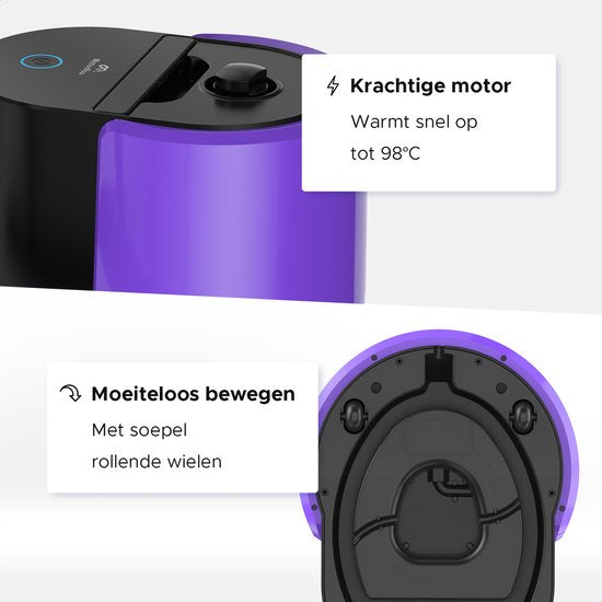Motionflow Dampfreiniger PRO - Mit Heizfunktion - 1500W - 1,5L Wassertank - Zur Tiefenreinigung von Boden, Sofa, Bad und Teppich - Teppichreiniger & Fleckenreiniger - Sitzreiniger - Schwarz