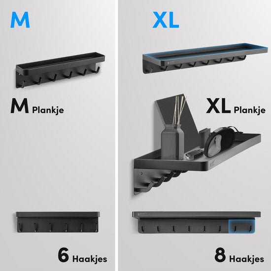 Happy Goods XL Schlüsselablage Schwarz- Schlüsselhalter- inkl. Schrauben - Edelstahl - Schlüsselschrank - Schlüsselablage mit Behälter