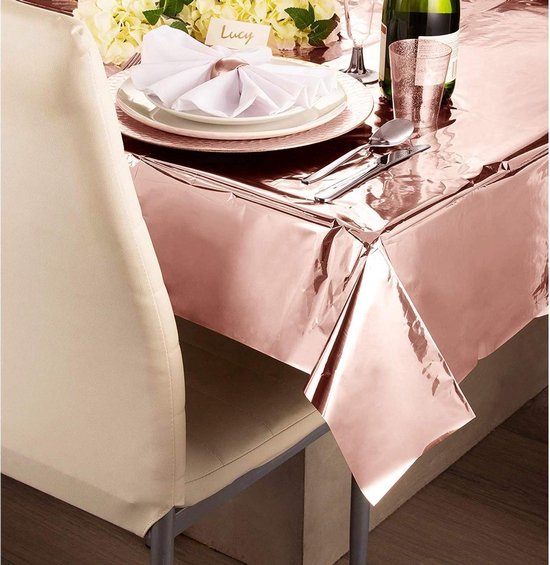 Partizzle 2x Rose Gold Plastic Disposable Tablecloth Set - Geburtstag Hochzeit Sweet 16 Dekorationen - Party Dekorationen - 274 x 137 cm