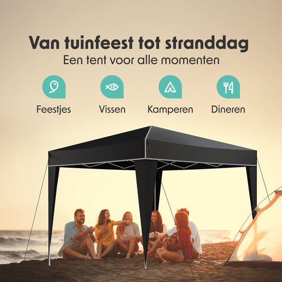 LifeGoods Party Tent Plus - Faltzelt - 3x3 m - Easy Up - Verstärkter Rahmen - Wasserdicht - Tragetasche - Schwarz