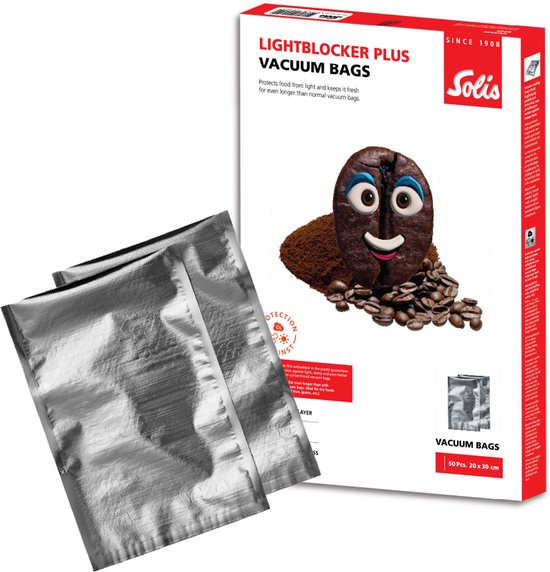 Solis LightBlocker Plus Vakuumbeutel Lebensmittel 20 x 30 cm - Geeignet für Gefrierschrank, Mikrowelle und Sous Vide Garen - Schützt vor Licht, Luft und Dampf - BPA-frei - Vakuumbeutel - Vakuum-Aufbewahrungsbeutel - 50 Stück