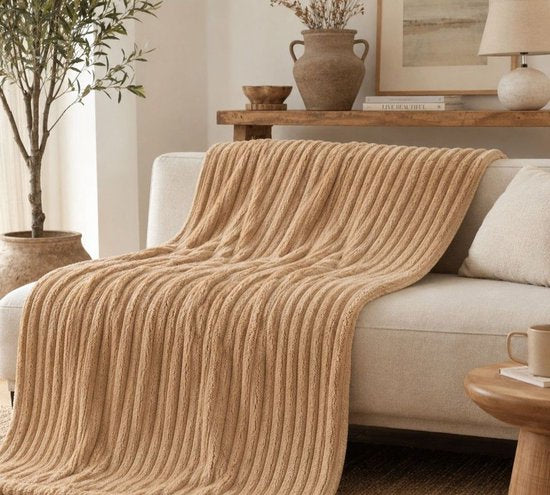 Ceruzo Fleece-Decke 150 x 200 cm – Camel – Weiche Decke – 280 g/m² – Wohn-Decke