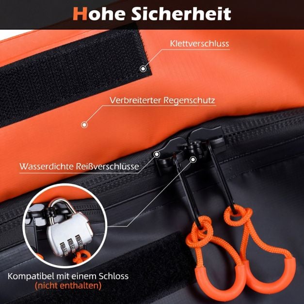 Coast Gepäcktasche für Anhängerkupplungsträger – 255 l – 129 x 42 x 45 cm – Orange und Schwarz