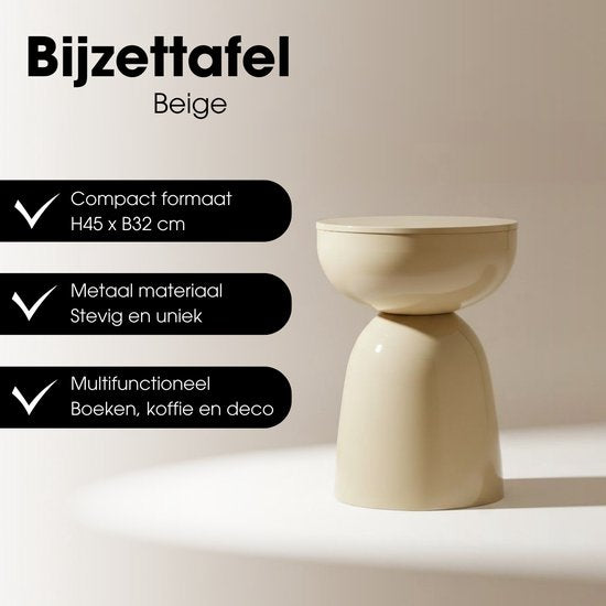 Mica Decorations Elliot Beistelltisch – Runder Beistelltisch H45 x Ø32 cm – Beistelltisch für Wohn- oder Schlafzimmer – Ideal als Pflanzentisch – Eisen mit Pulverbeschichtung – Beige