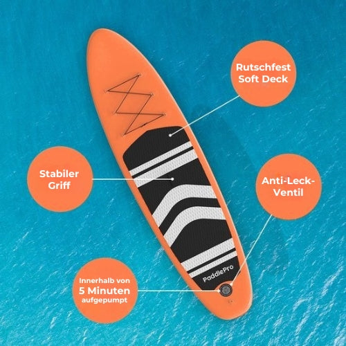 LifeGoods SUP Board - Aufblasbares Paddle Board - Komplettset - Max. 135KG - 320x81cm - Orange