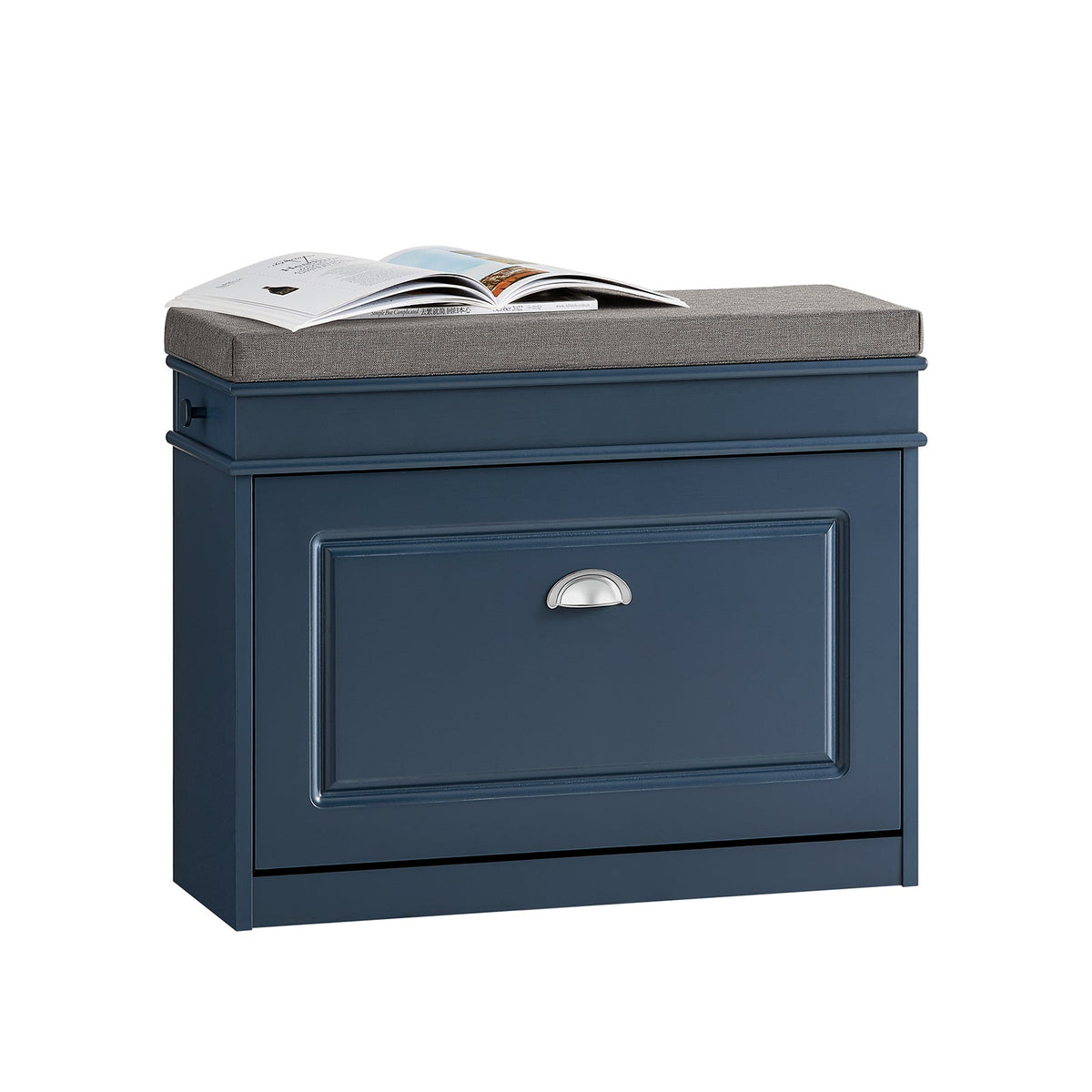 SoBuy Schuhbank FSR82-L-B mit Kissen, Schublade und Haken – Blau – 75 × 24 × 52 cm