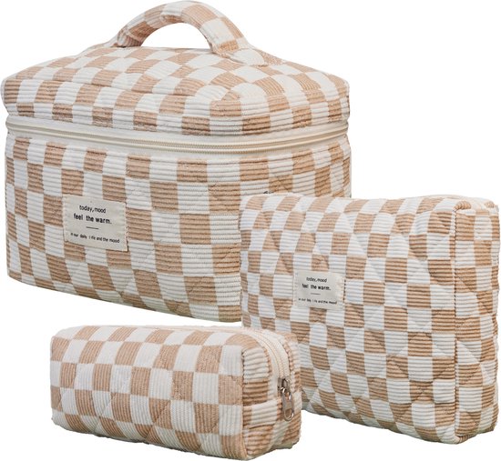 Skycases Travel Essentials - 3-teiliges Make-up-Taschenset - umweltfreundliche Baumwolle - gesteppte florale Organizer - geräumig, strapazierfähig und ideal für Reisen