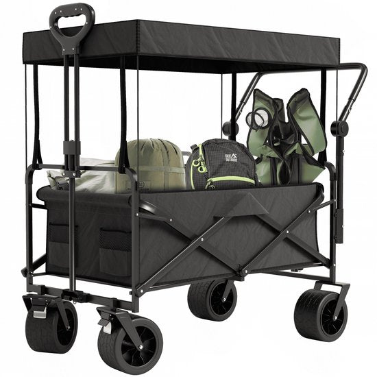 Avalo Wagon mit Dach XL - faltbar - bis zu 110KG - 97x60x105 CM - 120L - 360º Räder - Schwarz