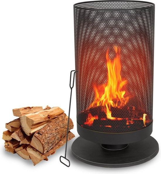 BBQ Collection Feuerkorb mit Funkenschutz - Gartenkamin - 44,5 x 72,5 cm - für Garten und Terrasse - Carbonstahl - schwarz