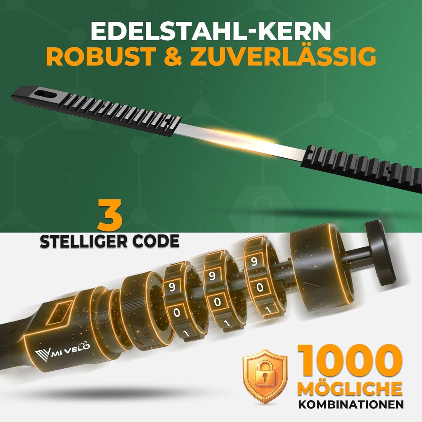 Mivelo Kabelbinder-Schloss mit Zahlencode – Für Helm, Fahrrad und Roller – Ø 50 cm