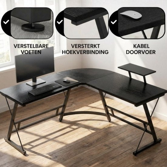 Bayt Eckschreibtisch - Schreibtisch - Gaming-Schreibtisch - L-förmiger Schreibtisch - Computertisch - Schwarz - 129 x 129 x 74 cm