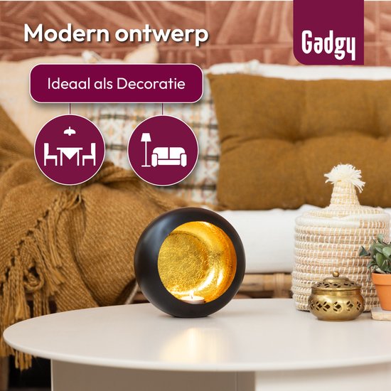 Gadgy Teelichthalter rund - Teelichthalter - Weihnachtsdekoration Wohnzimmer - Stimmungsvolle Lichter im Innenbereich - Kerzenhalter für Teelichter 17x17 cm - Windlicht Metall - Schwarz/Gold - Geschenk für Frauen