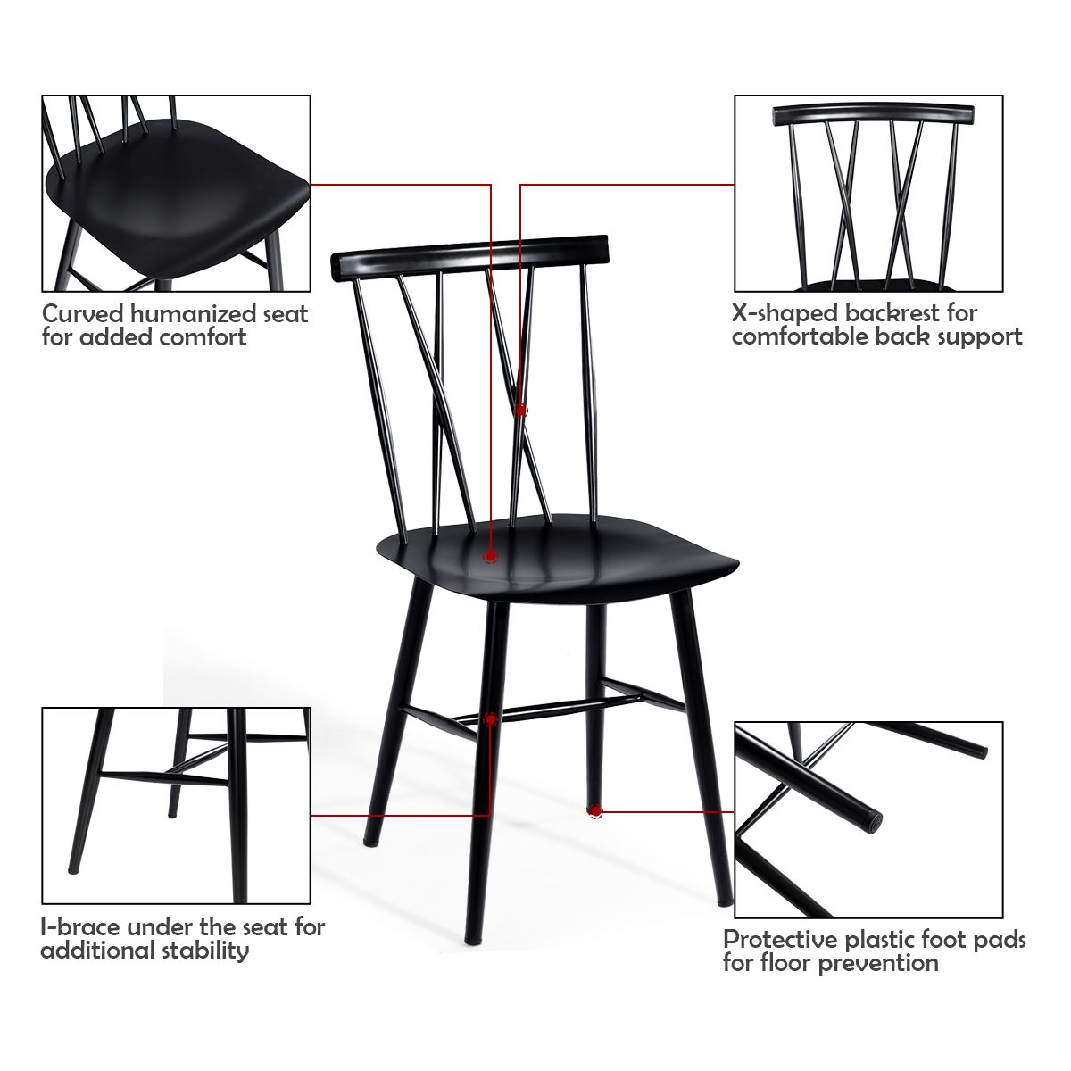 coast 2er-Set schwarze Metall-Esszimmerstühle - 40 x 51,5 x 82 cm - Küche/Esszimmer/Bar