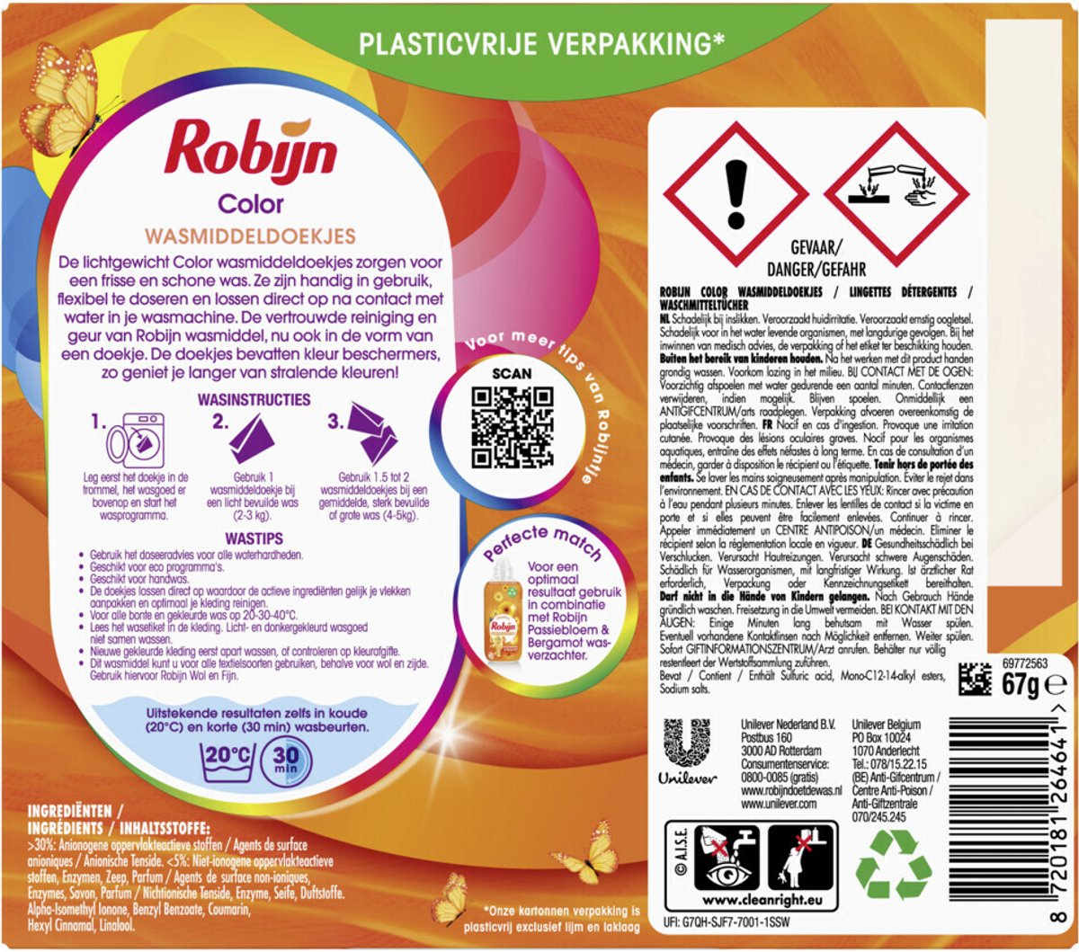 Robijn Color Waschtücher – 10 Packungen – 160 Waschstreifen – Farberhalt