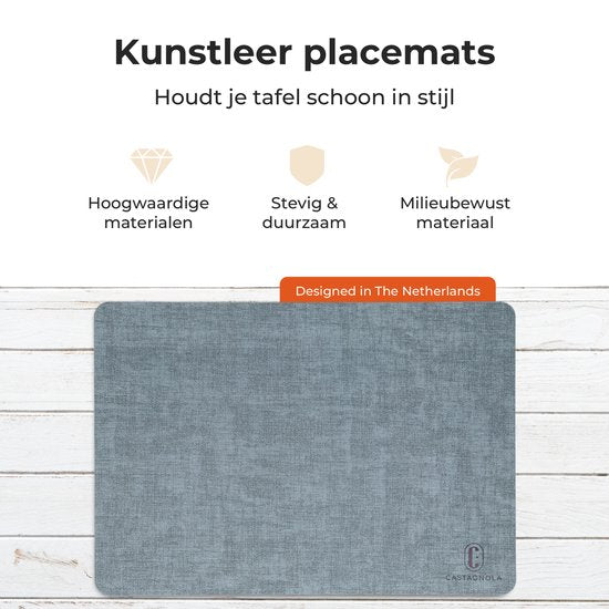 Castagnola Tischsets in Lederoptik - Rutschfeste Tischsets aus Kunstleder - Wasserabweisende Untersetzer - Untersetzer - Plastik Tischsets - 6 Stück - 45 x 30 cm - Melange Blau