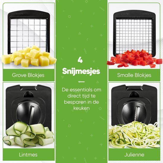Stosh Mandoline - Gemüseschneider - Zwiebelschneider - Spiralschneider - 4 Stück - Schwarz - BPA frei