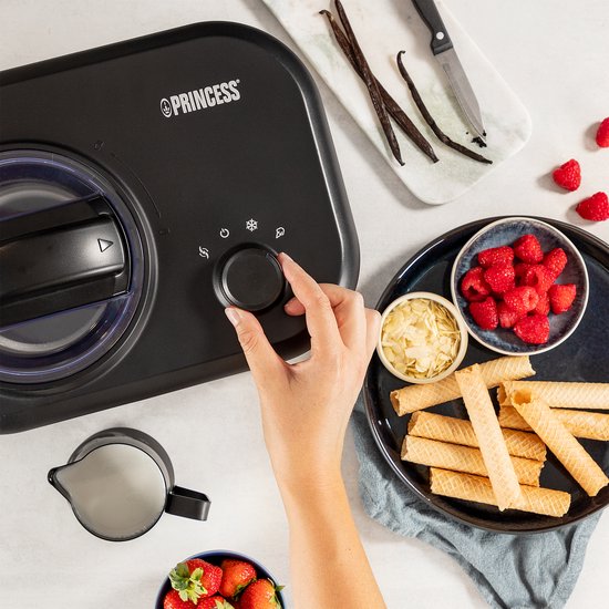 Princess 282608 – Eismaschine mit Kompressor – Mit eigenem Gefrierfach – 1 Liter – Schwarz/Grau