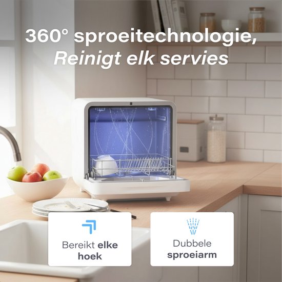 Skoov Mini-Geschirrspüler Freistehend - 43 x 45 x 46 cm - 900 Watt - Mit 6 Programmen - 5 Liter Wasserverbrauch - Kunststoff/Metall - Weiß